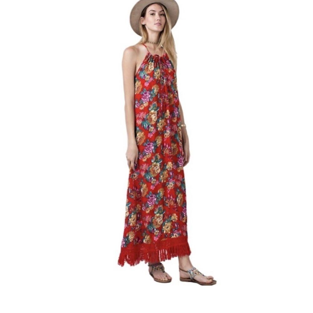 ANTHROPOLOGIE EASEL BOHO Western Festival floral print fringe maxi dress Size M - Picture 16 of 16